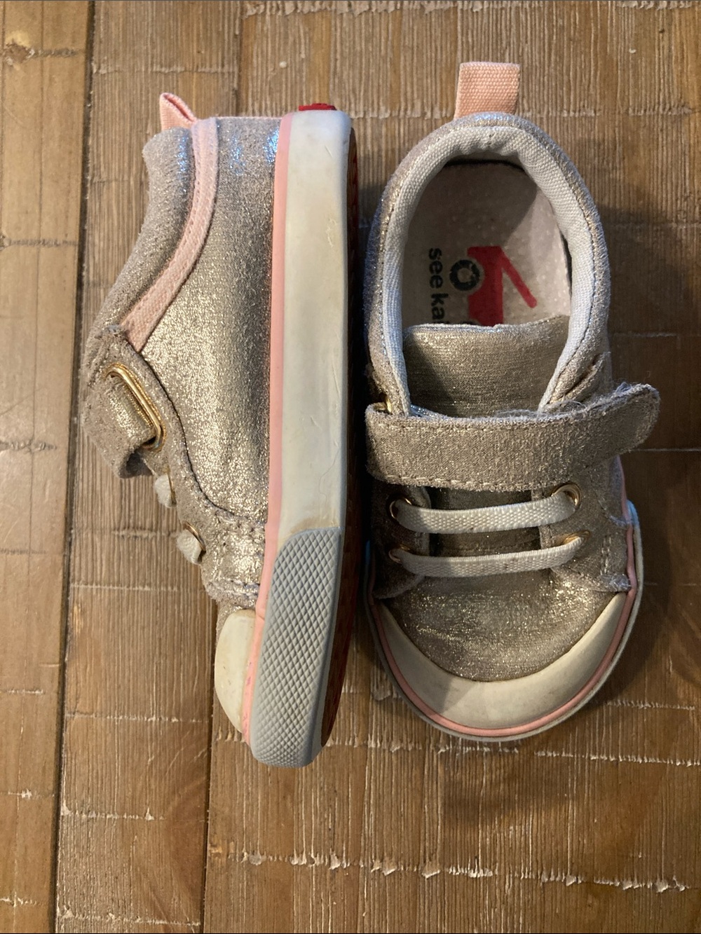 See Kai Run Glittery gold Sneakers with Soft Pink Trim VGUC size 5